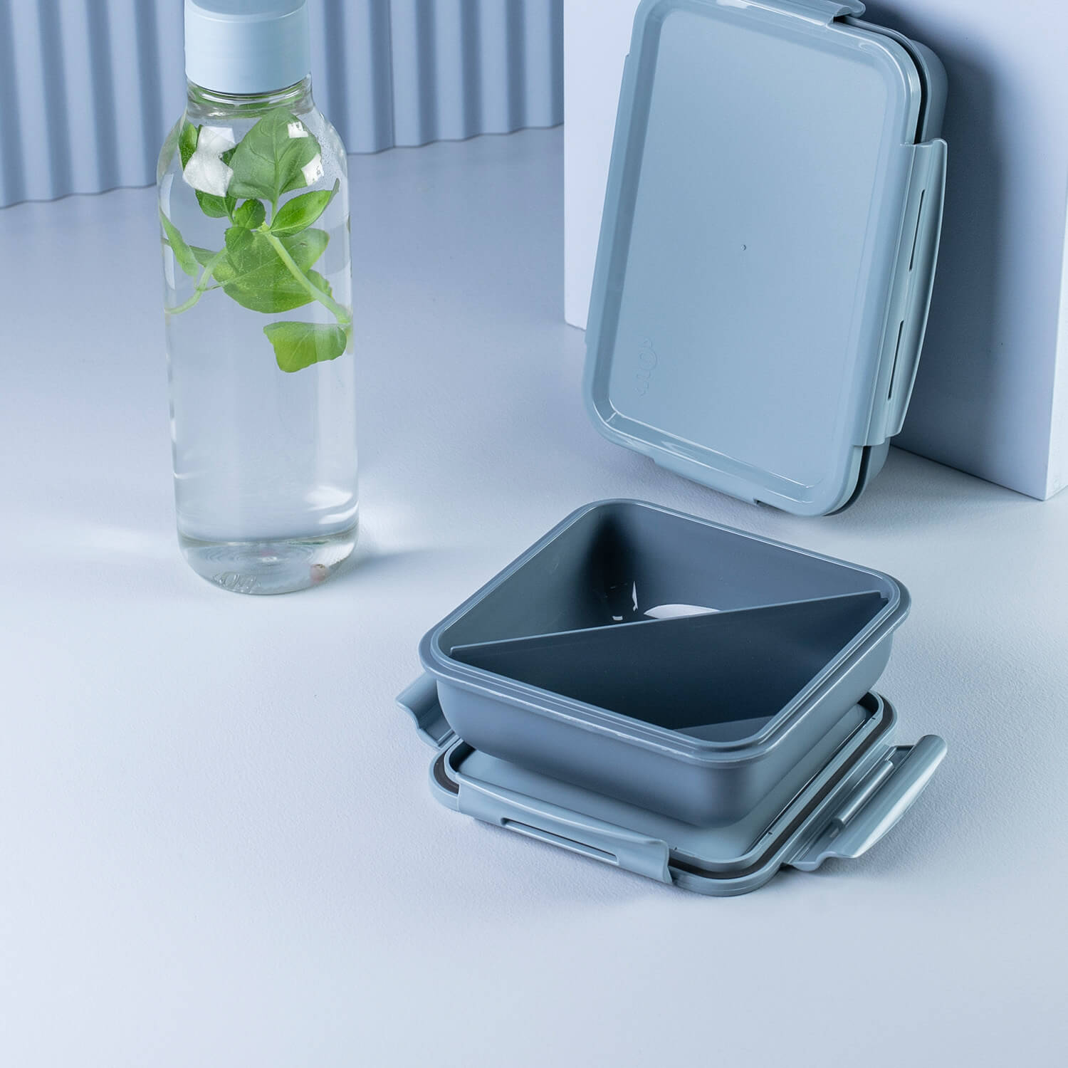 Marmita Hermética Quadrada Bicolor com Divisória 570ml Linha Marmitou