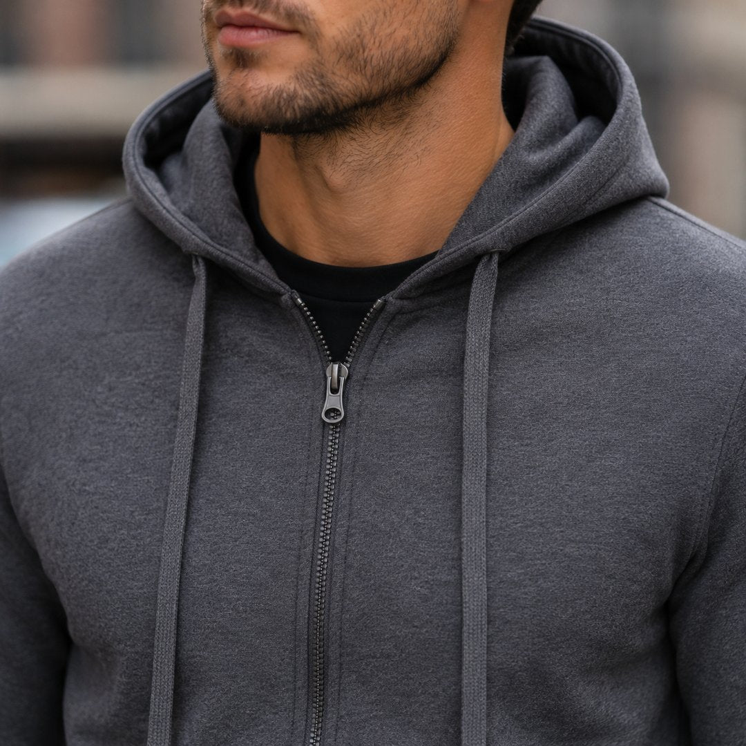 Moletom Masculino com Zíper e Capuz Slim Fit - Hoodie Manga Longa Casual para Outono e Inverno