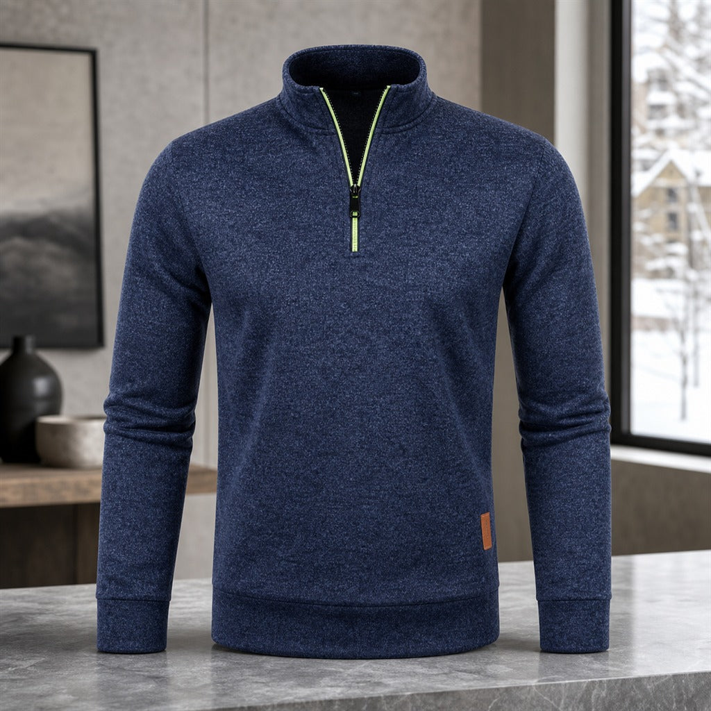 Moletom Masculino Meio Zíper Gola Alta - Streetwear Quente para Inverno