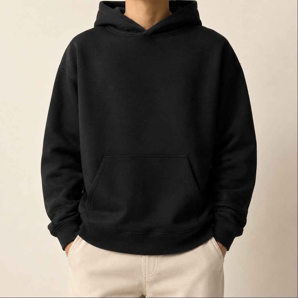 Moletom Unissex com Capuz Oversize Cor Sólida - Hoodie Pulôver Casual para Outono e Inverno