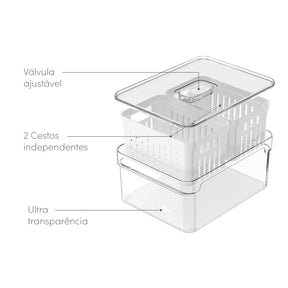 Organizador com cesto duplo 2,2L Linha Clear Fresh