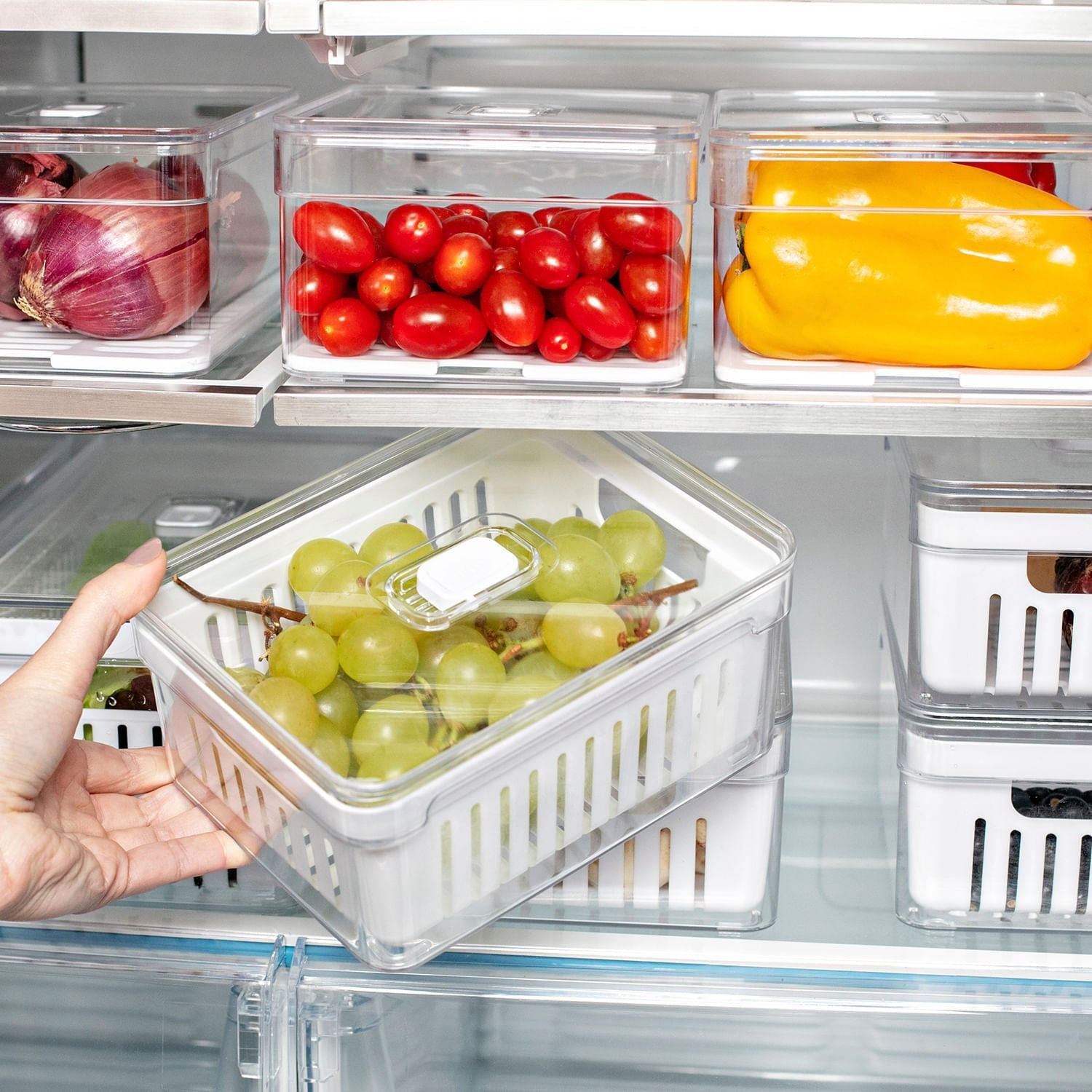 Organizador de geladeira com cesto 2,2L Linha Clear Fresh