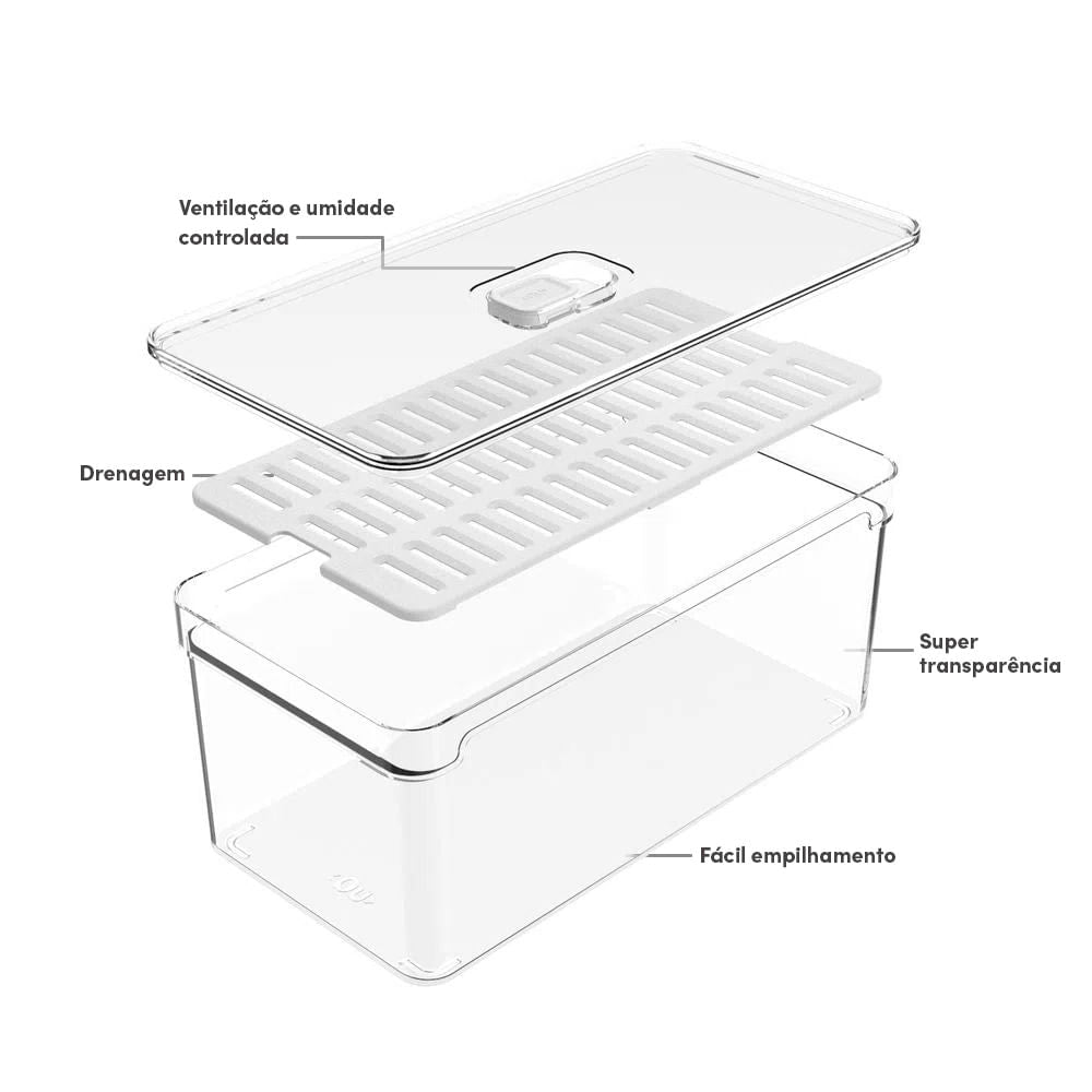 Organizador de geladeira com tampa 5L Linha Clear Fresh