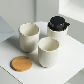 Porta algodão e cotonete em cerâmica com tampa de bambu Linha Osaka