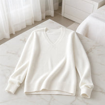 Pulôver Feminino Caxemira Decote V com Renda - Macio, Elegante e Quente para Inverno