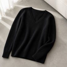 Pulôver Feminino Caxemira Decote V com Renda - Macio, Elegante e Quente para Inverno