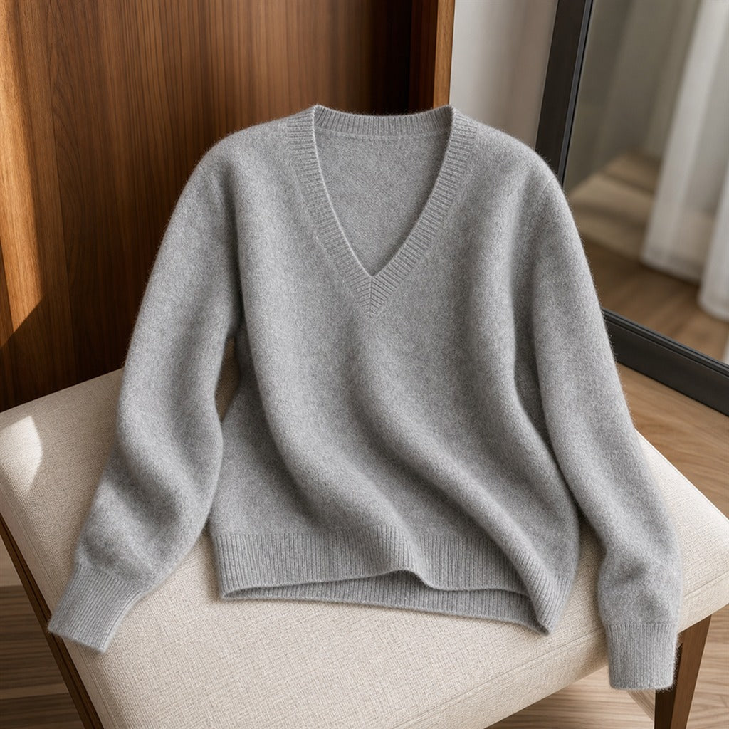 Pulôver Feminino Caxemira Decote V com Renda - Macio, Elegante e Quente para Inverno
