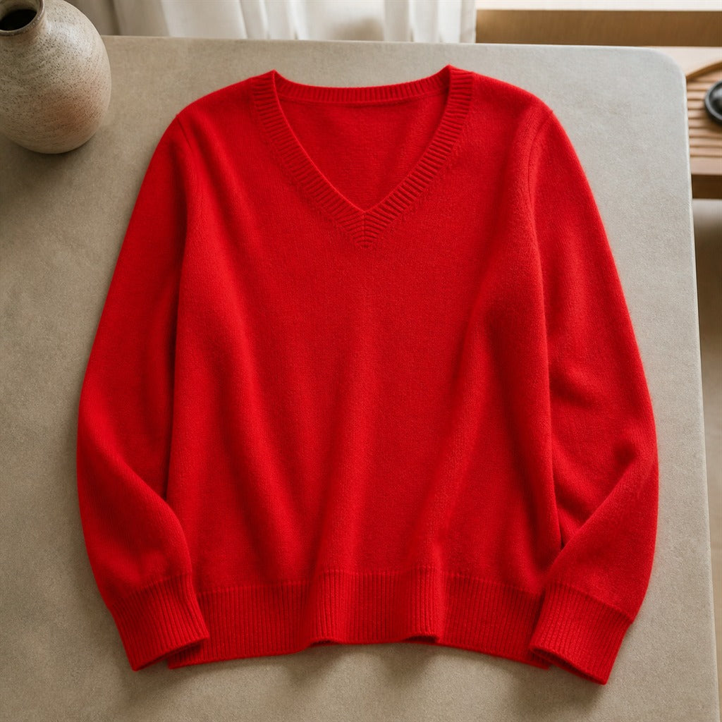 Pulôver Feminino Caxemira Decote V com Renda - Macio, Elegante e Quente para Inverno