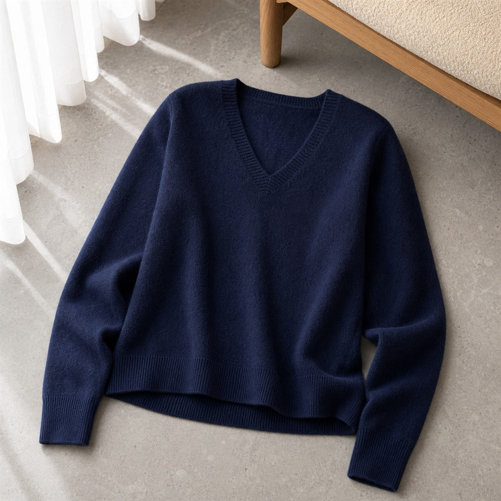 Pulôver Feminino Caxemira Decote V com Renda - Macio, Elegante e Quente para Inverno