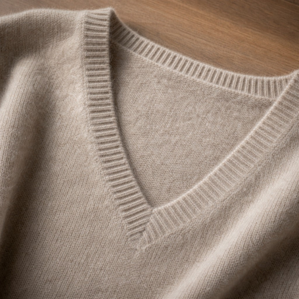 Pulôver Feminino Caxemira Decote V com Renda - Macio, Elegante e Quente para Inverno