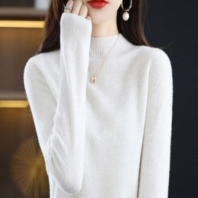Suéter Feminino de Caxemira com Gola Semi Alta - Macio, Quente e Elegante para Inverno