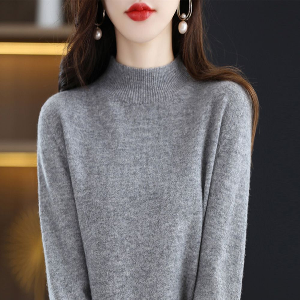 Suéter Feminino de Caxemira com Gola Semi Alta - Macio, Quente e Elegante para Inverno