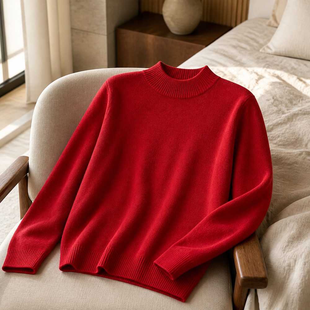 Suéter Feminino de Caxemira com Gola Semi Alta - Macio, Quente e Elegante para Inverno