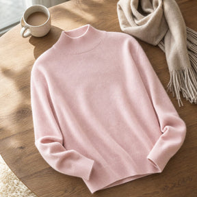 Suéter Feminino de Caxemira com Gola Semi Alta - Macio, Quente e Elegante para Inverno