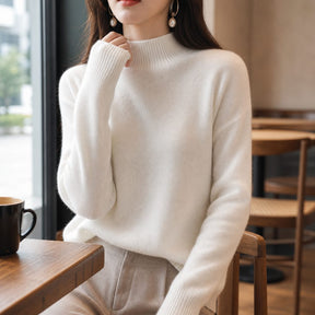 Suéter Feminino de Caxemira com Gola Semi Alta - Macio, Quente e Elegante para Inverno