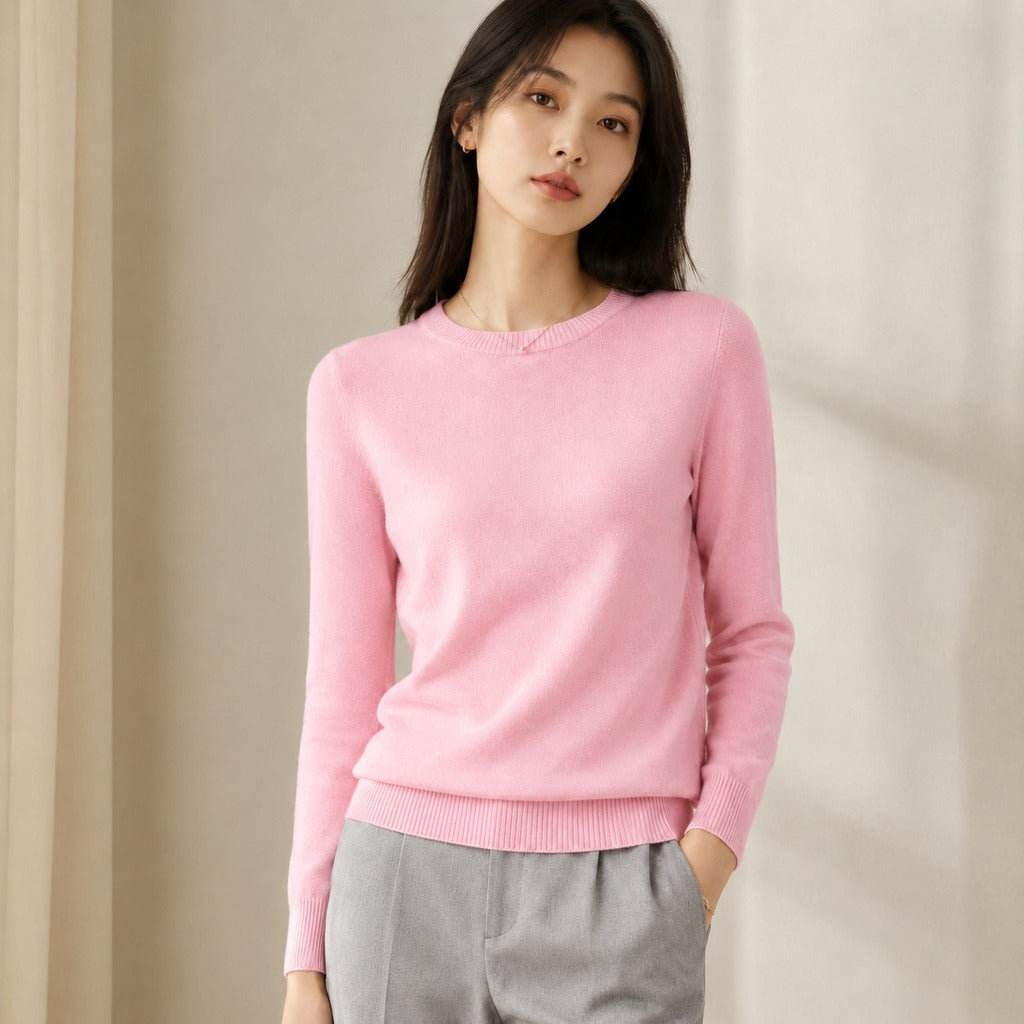 Suéter Feminino de Cashmere Slim Decote Redondo - Pulôver Térmico Manga Longa para Outono e Inverno