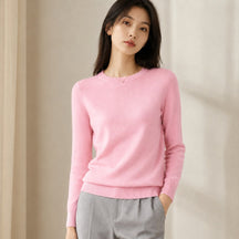 Suéter Feminino de Cashmere Slim Decote Redondo - Pulôver Térmico Manga Longa para Outono e Inverno