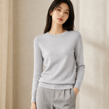 Suéter Feminino de Cashmere Slim Decote Redondo - Pulôver Térmico Manga Longa para Outono e Inverno