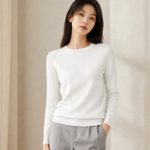 Suéter Feminino de Cashmere Slim Decote Redondo - Pulôver Térmico Manga Longa para Outono e Inverno