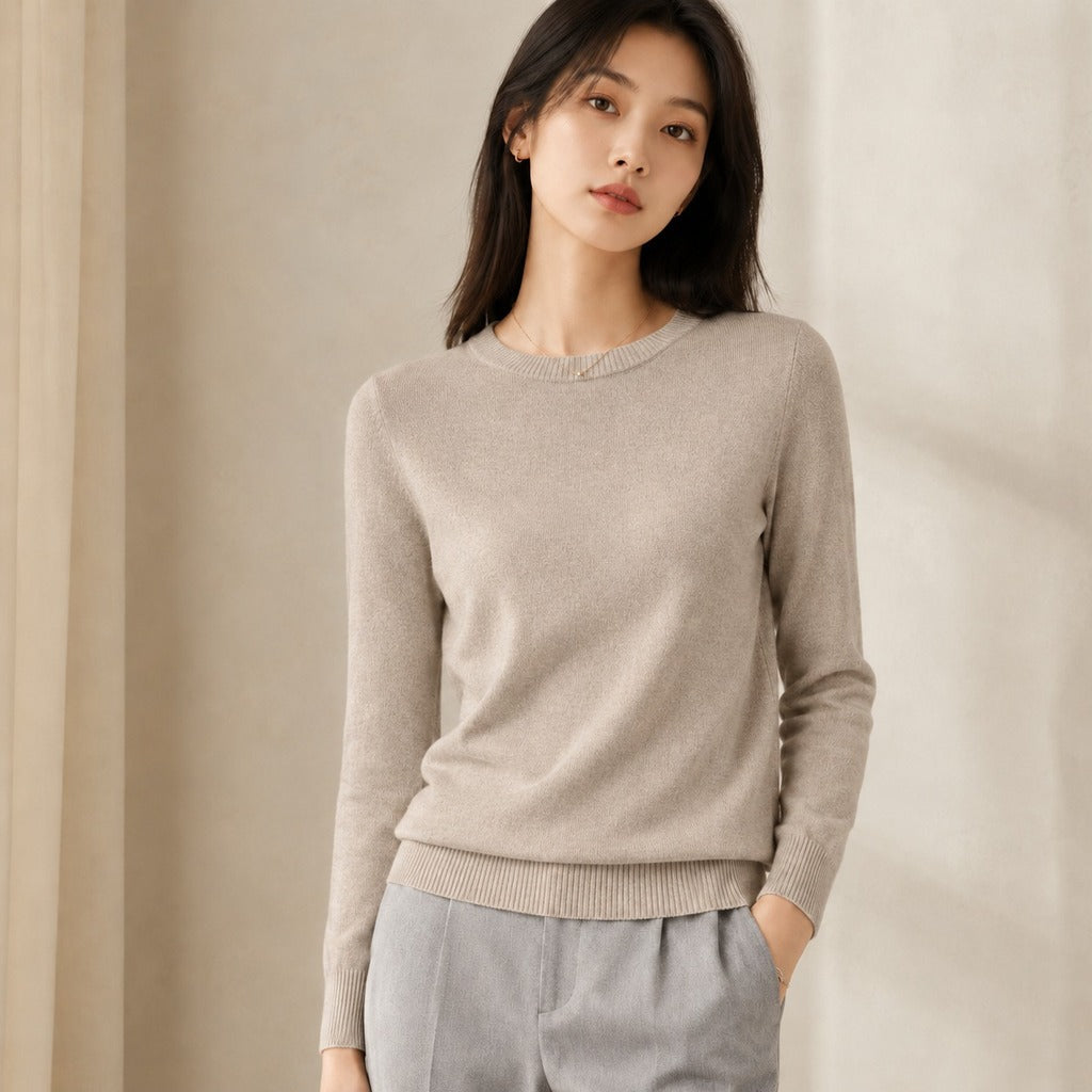Suéter Feminino de Cashmere Slim Decote Redondo - Pulôver Térmico Manga Longa para Outono e Inverno