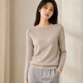 Suéter Feminino de Cashmere Slim Decote Redondo - Pulôver Térmico Manga Longa para Outono e Inverno