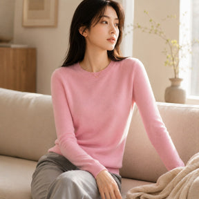 Suéter Feminino de Cashmere Slim Decote Redondo - Pulôver Térmico Manga Longa para Outono e Inverno