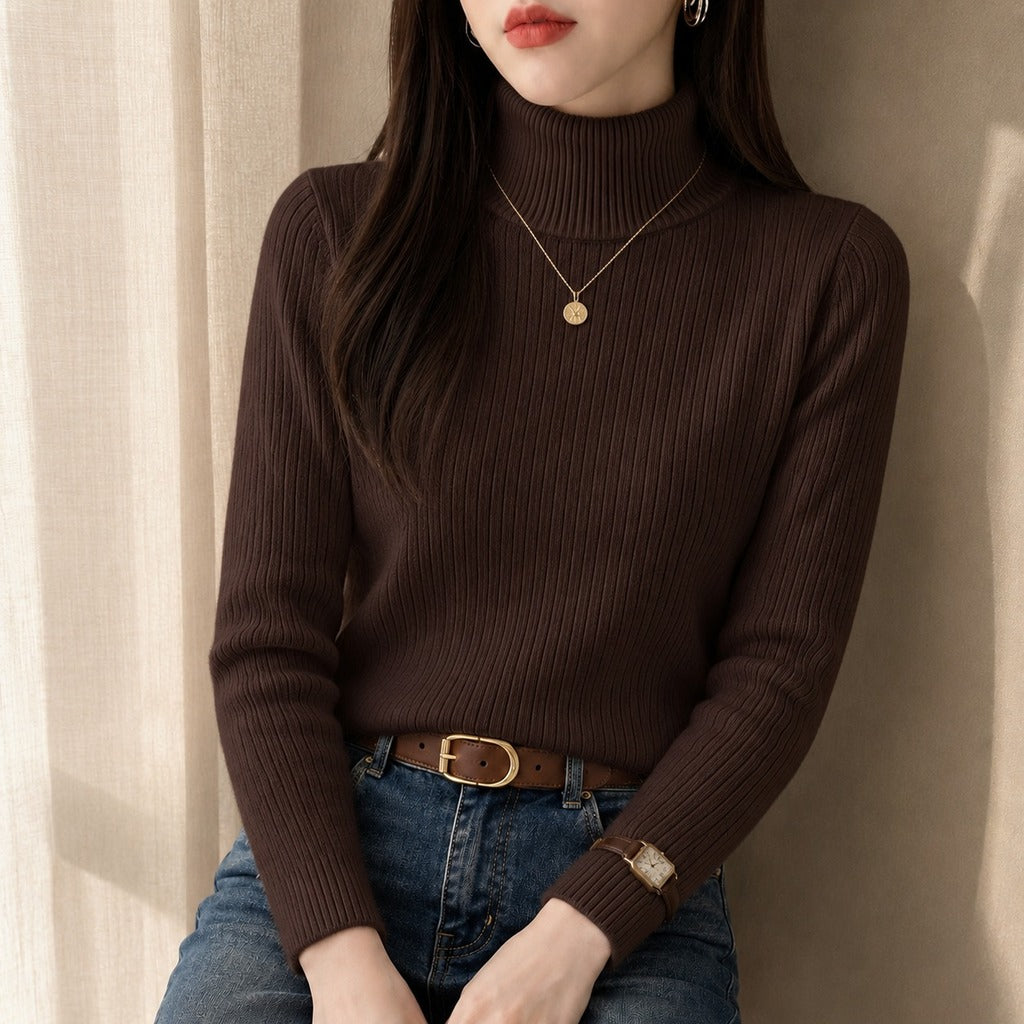 Suéter Feminino Gola Alta Forrado de Veludo - Térmico Macio Manga Longa para Inverno Coreano