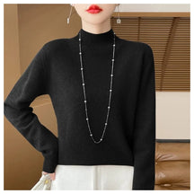 Suéter Feminino Tricô Solto Gola Meia Alta - Camisa Base Caimento Confortável para Outono e Inverno