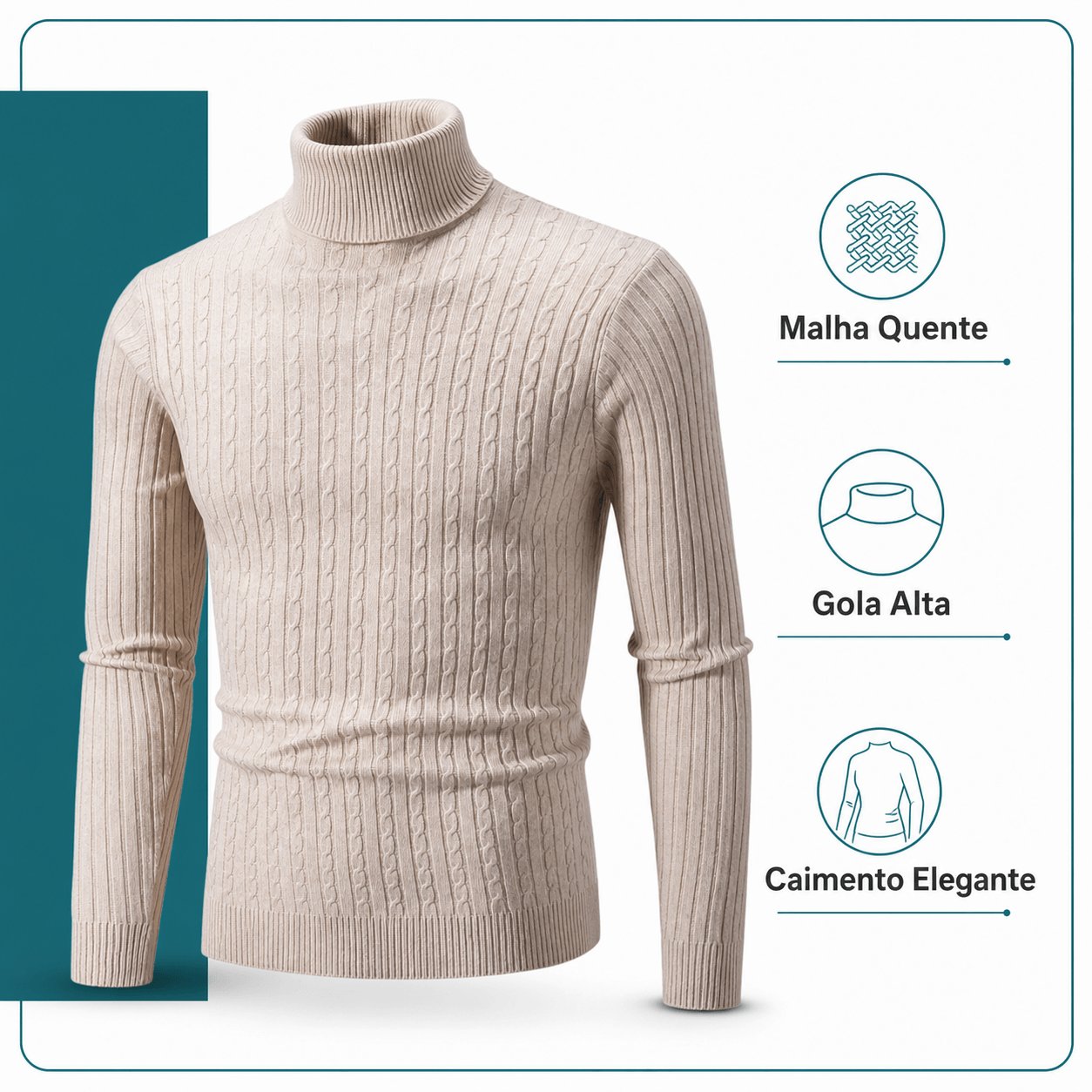 Suéter Masculino de Gola Alta em Malha Quente – Pulôver Casual de Inverno