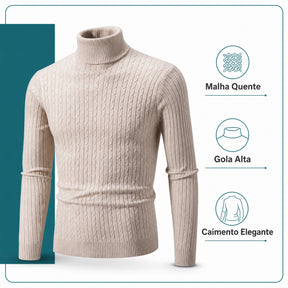 Suéter Masculino de Gola Alta em Malha Quente – Pulôver Casual de Inverno