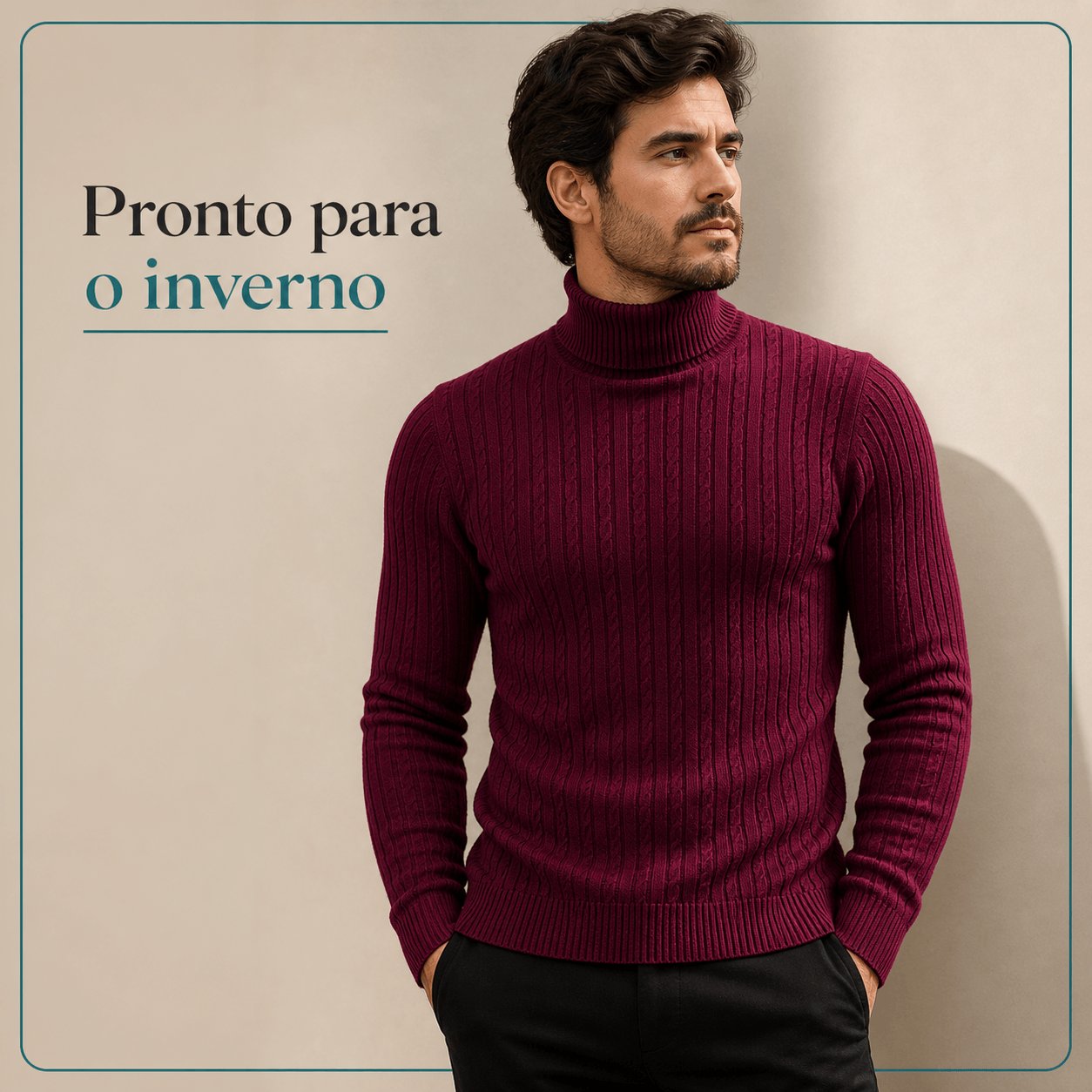 Suéter Masculino de Gola Alta em Malha Quente – Pulôver Casual de Inverno