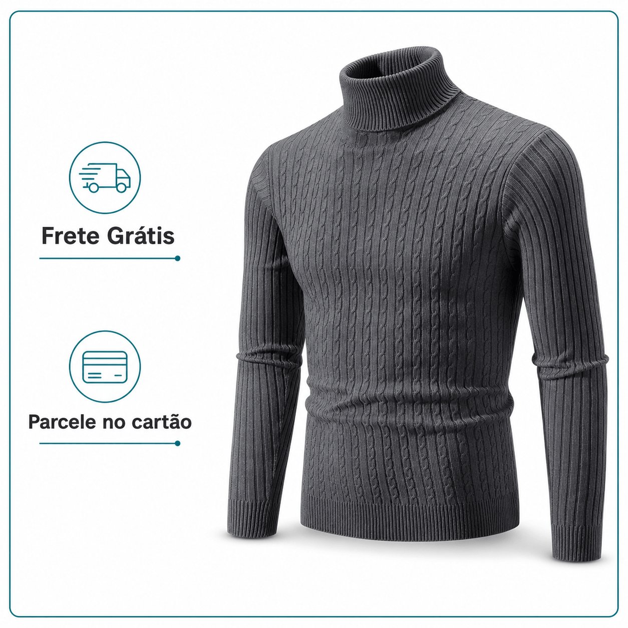 Suéter Masculino de Gola Alta em Malha Quente – Pulôver Casual de Inverno