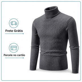 Suéter Masculino de Gola Alta em Malha Quente – Pulôver Casual de Inverno