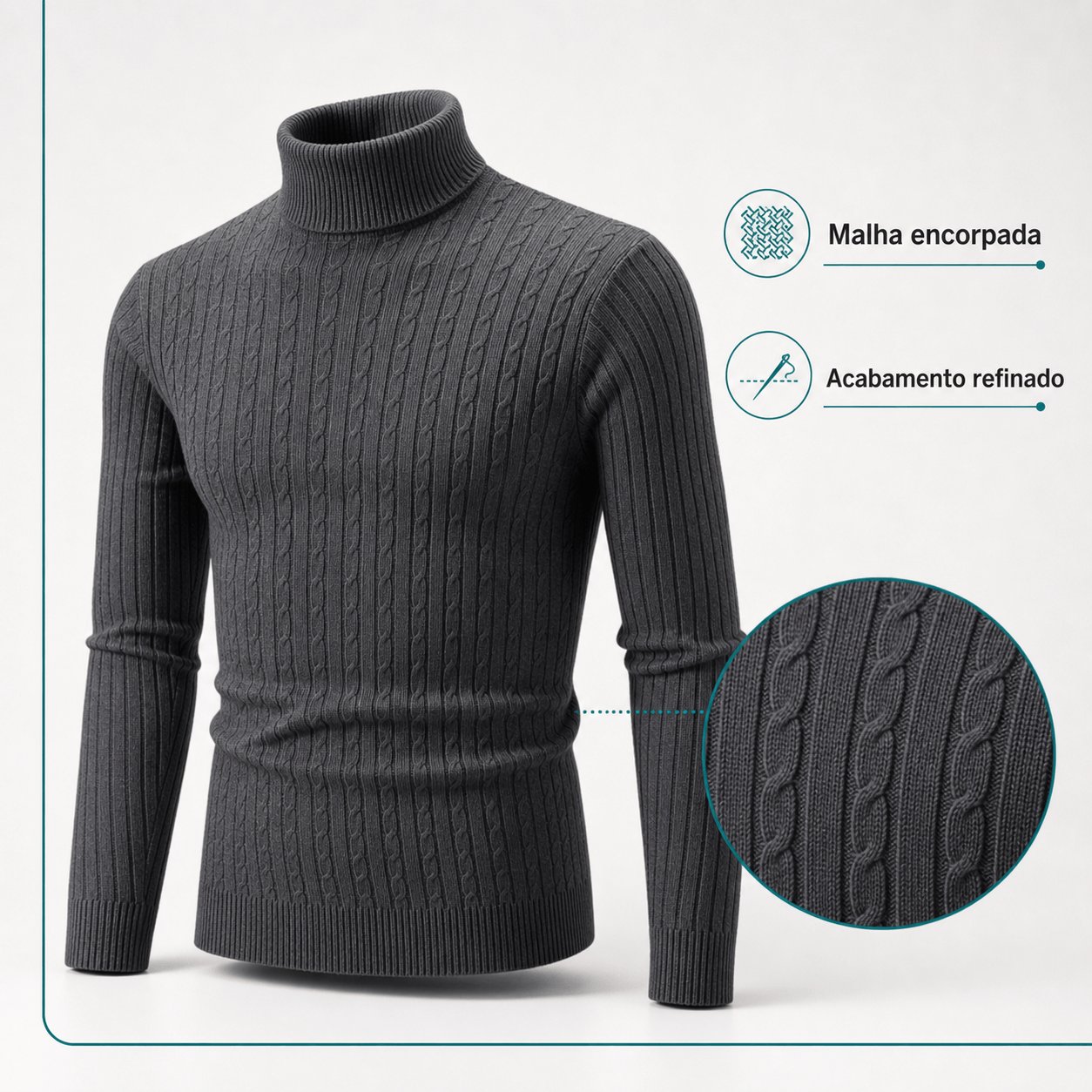 Suéter Masculino de Gola Alta em Malha Quente – Pulôver Casual de Inverno