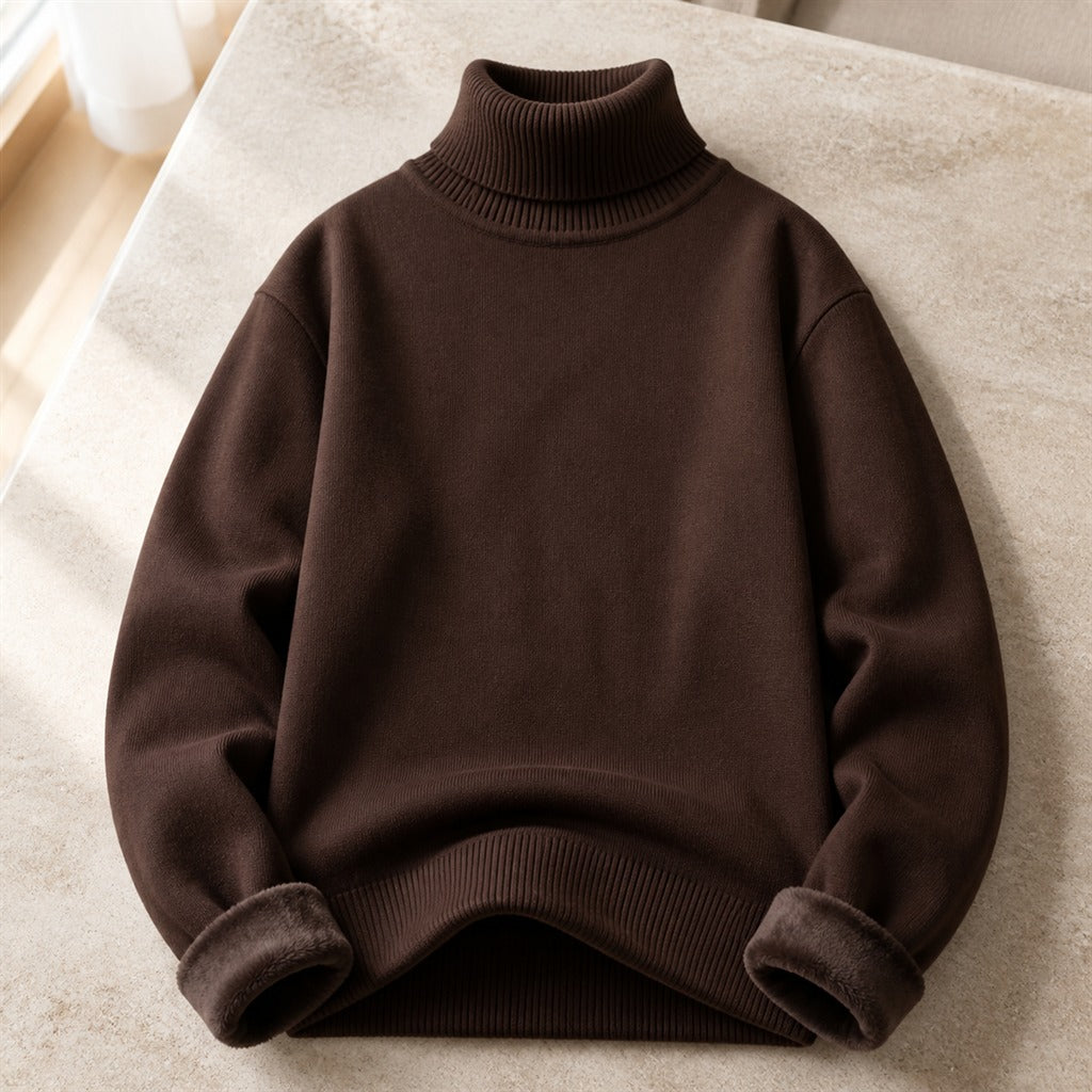 Suéter Masculino Gola Alta Slim - Malha Anti-pilling Quente para Inverno