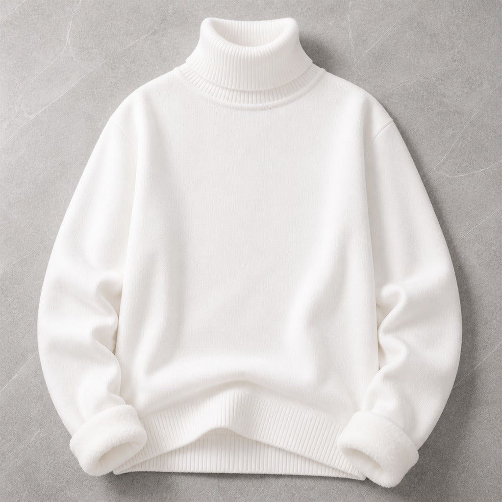 Suéter Masculino Gola Alta Slim - Malha Anti-pilling Quente para Inverno