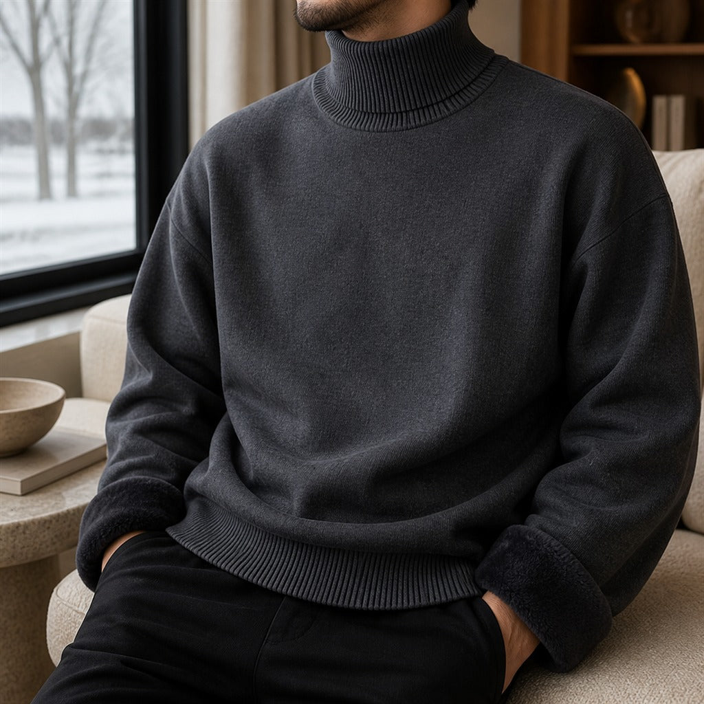 Suéter Masculino Gola Alta Slim - Malha Anti-pilling Quente para Inverno