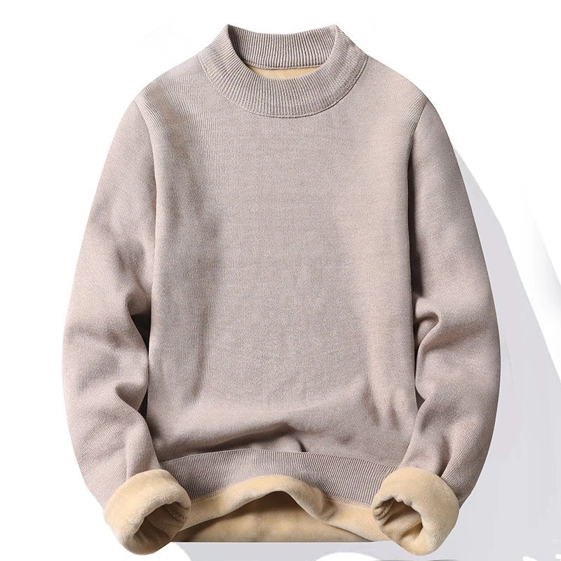 Suéter Masculino Gola Alta Mock Neck - Tricô Liso Casual Pulôver Manga Longa para Outono e Inverno
