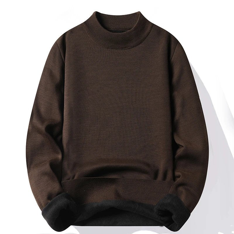 Suéter Masculino Gola Alta Mock Neck - Tricô Liso Casual Pulôver Manga Longa para Outono e Inverno