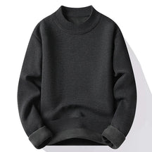 Suéter Masculino Gola Alta Mock Neck - Tricô Liso Casual Pulôver Manga Longa para Outono e Inverno