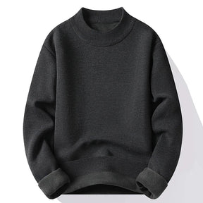 Suéter Masculino Gola Alta Mock Neck - Tricô Liso Casual Pulôver Manga Longa para Outono e Inverno