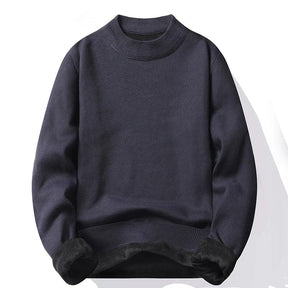 Suéter Masculino Gola Alta Mock Neck - Tricô Liso Casual Pulôver Manga Longa para Outono e Inverno