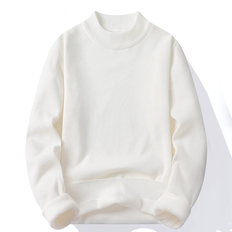 Suéter Masculino Gola Alta Mock Neck - Tricô Liso Casual Pulôver Manga Longa para Outono e Inverno