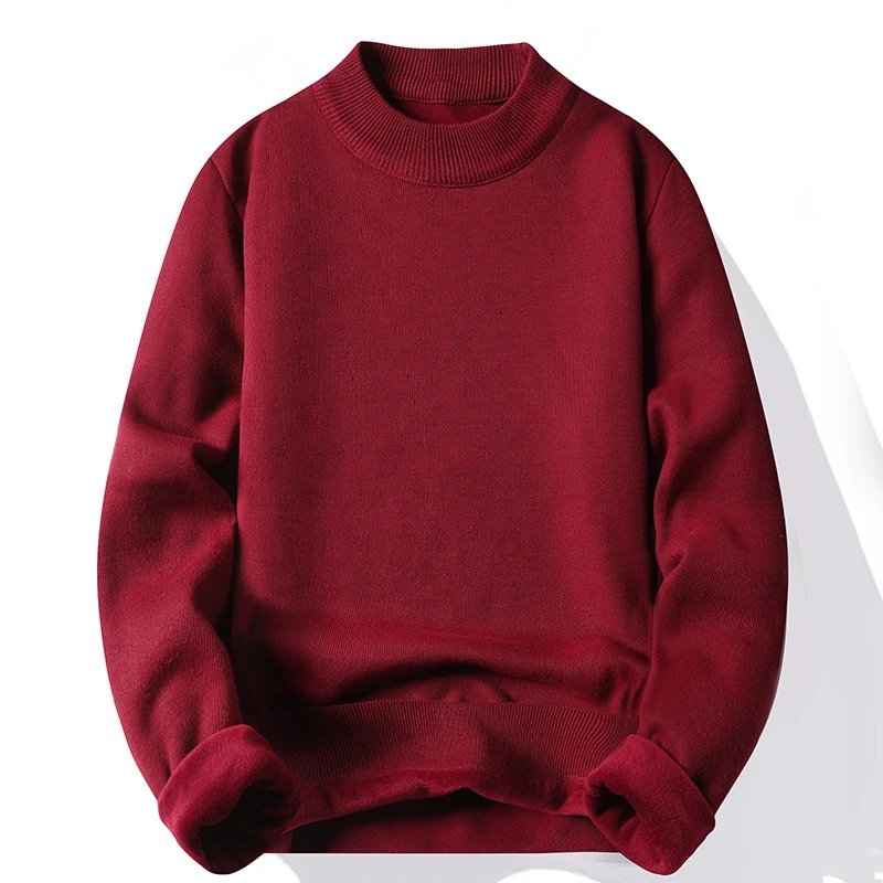 Suéter Masculino Gola Alta Mock Neck - Tricô Liso Casual Pulôver Manga Longa para Outono e Inverno