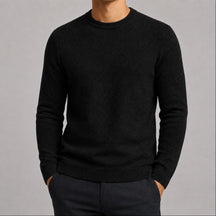 Suéter Masculino Tricô Padrão Diamante Decote Redondo - Casual Manga Longa Versátil para Inverno