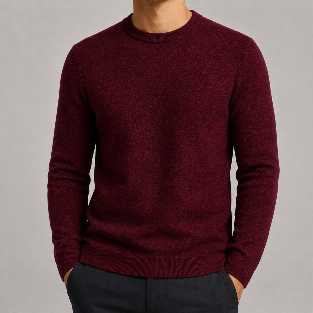 Suéter Masculino Tricô Padrão Diamante Decote Redondo - Casual Manga Longa Versátil para Inverno